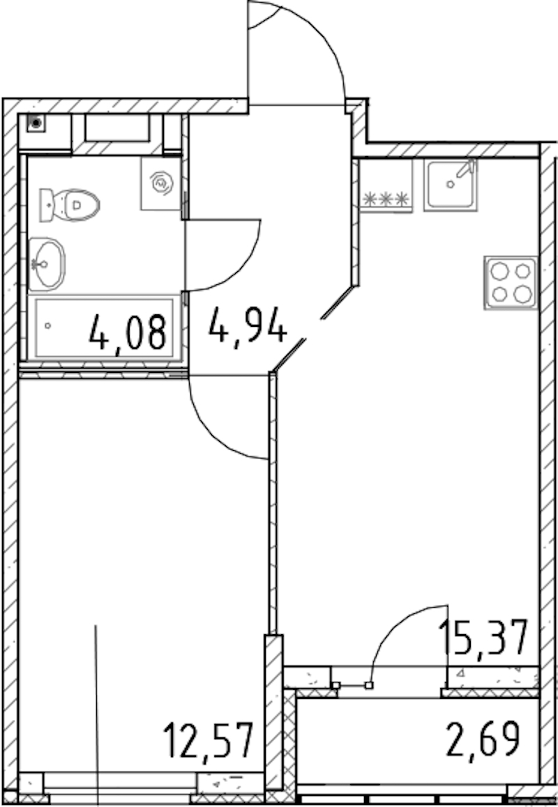 1-комнатная квартира 36.96 м², 8/23 эт., ЖК «Город Первых»